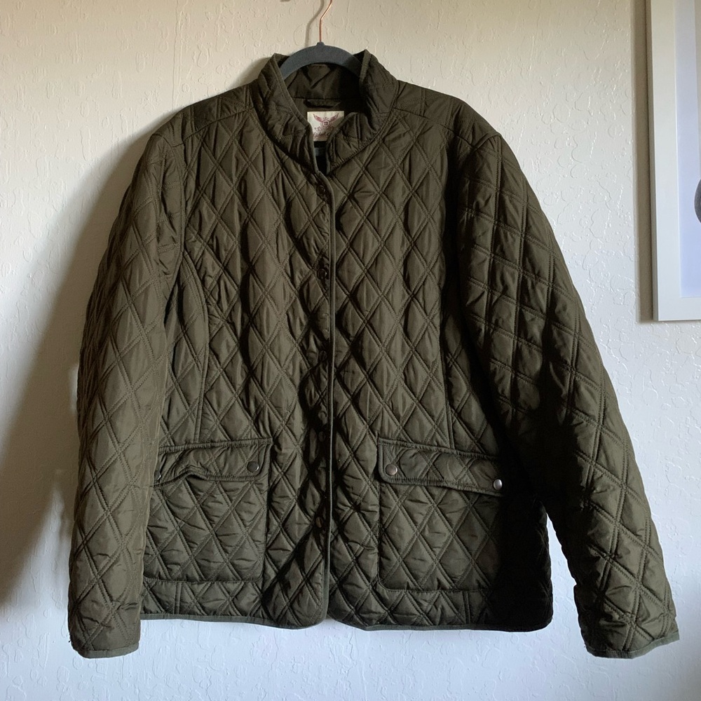 vintage green quilted button up jacket